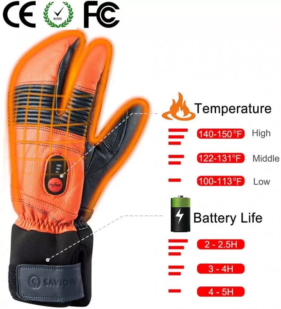 This image shows how long the gloves battery will last, and how hot the temperature rises in the gloves heat settings