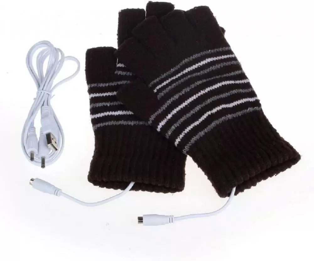 a picture showing the fashionable heated gloves by beauty van plugged in via USB, and does not use batteries