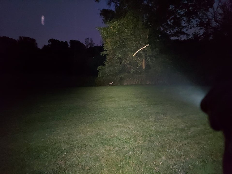 Streamlight Macrostream EDC flashlight high setting beam of 500 lumens, shown at 40 yards in the dark.